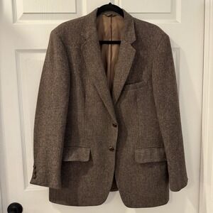 Vintage 1940s USA Made 42 L Brown Wool Tweed Mens Blazer Suit Jacket Sport Coat